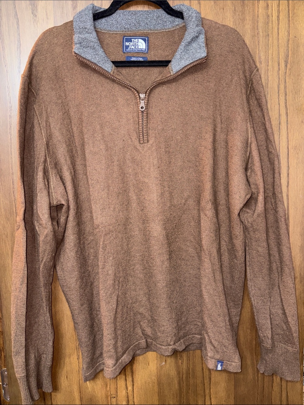 The North Face Men's Brown Half-Zip Sweater with Gray Collar